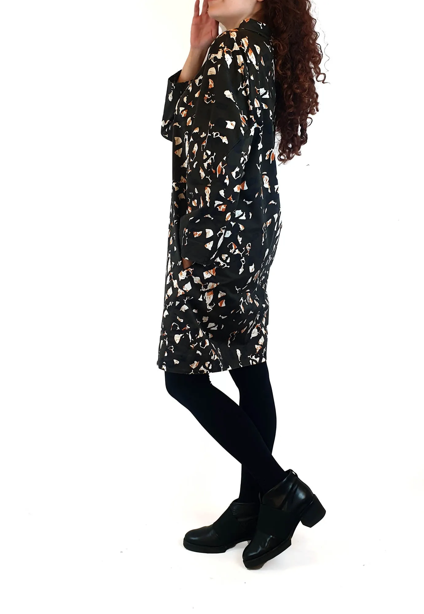Cos dark green long sleeve dress with unique and pretty print size S (best fits 10)