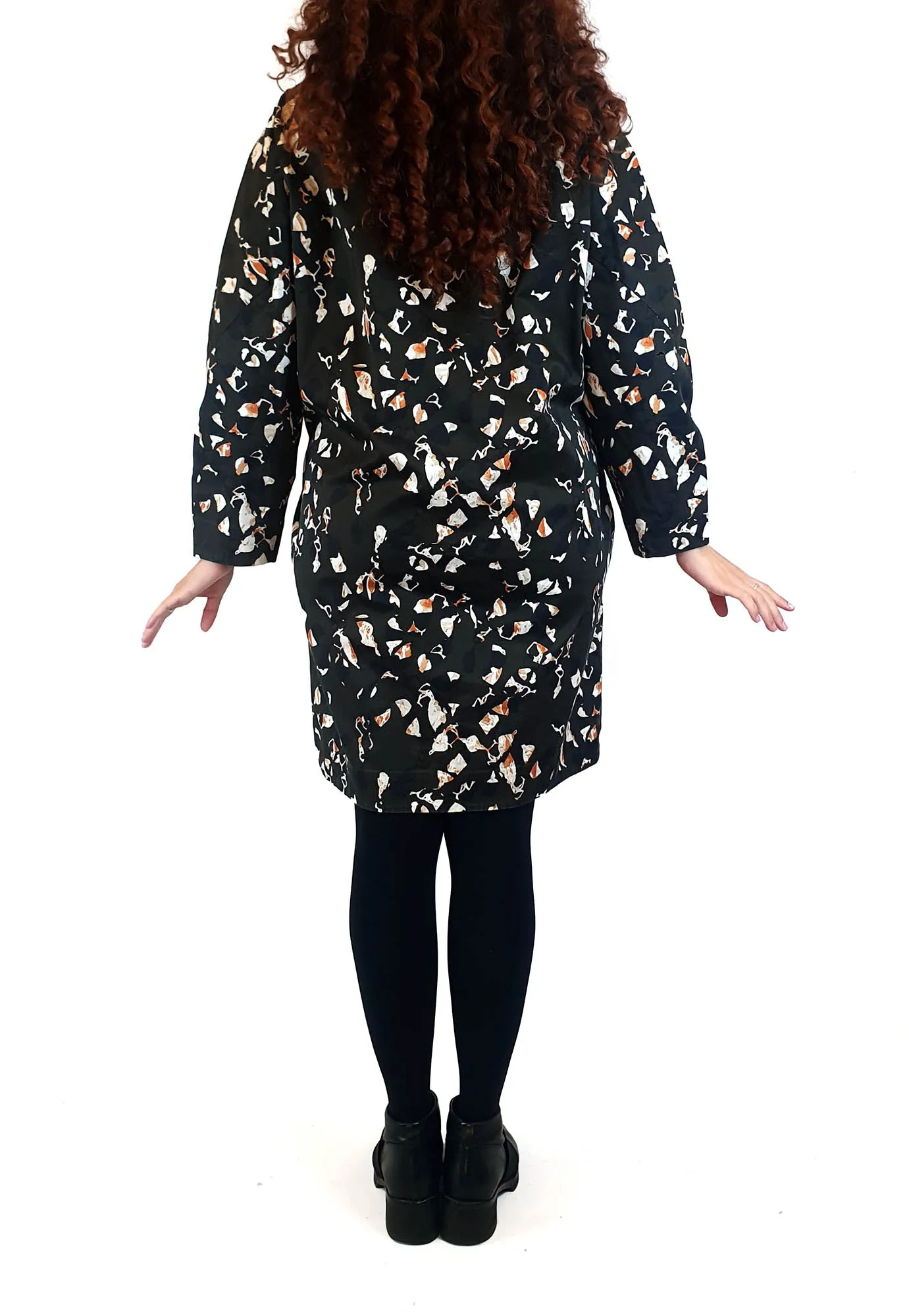 Cos dark green long sleeve dress with unique and pretty print size S (best fits 10)