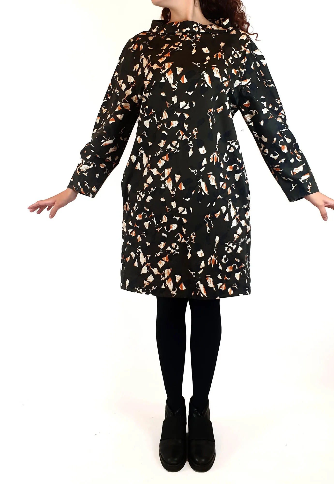 Cos dark green long sleeve dress with unique and pretty print size S (best fits 10)