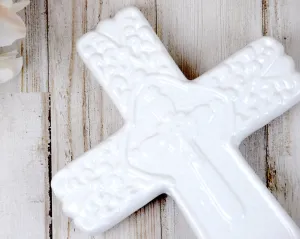 Cottage chic decorative white ceramic cross