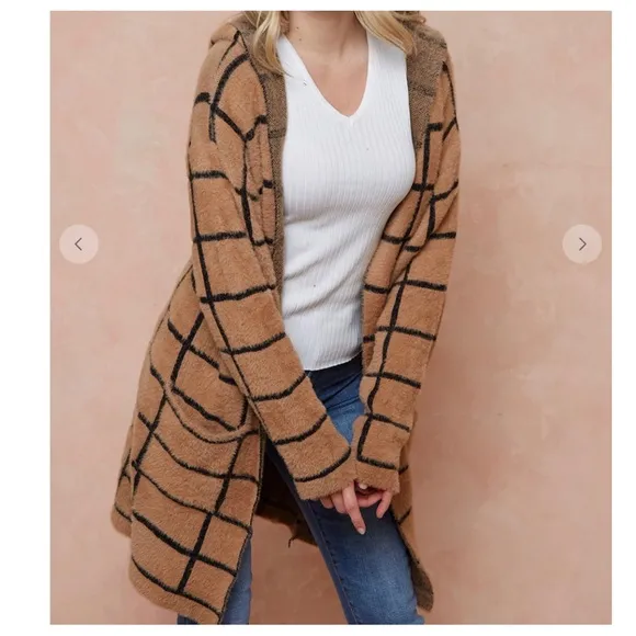Cozy Boho Sweater Hooded Open Front Long Sleeve Cardigan