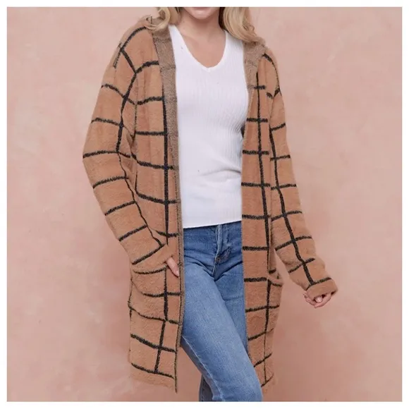 Cozy Boho Sweater Hooded Open Front Long Sleeve Cardigan