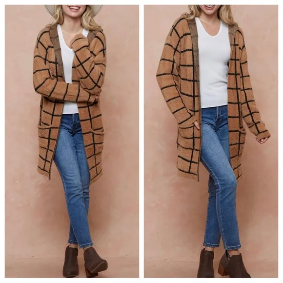 Cozy Boho Sweater Hooded Open Front Long Sleeve Cardigan
