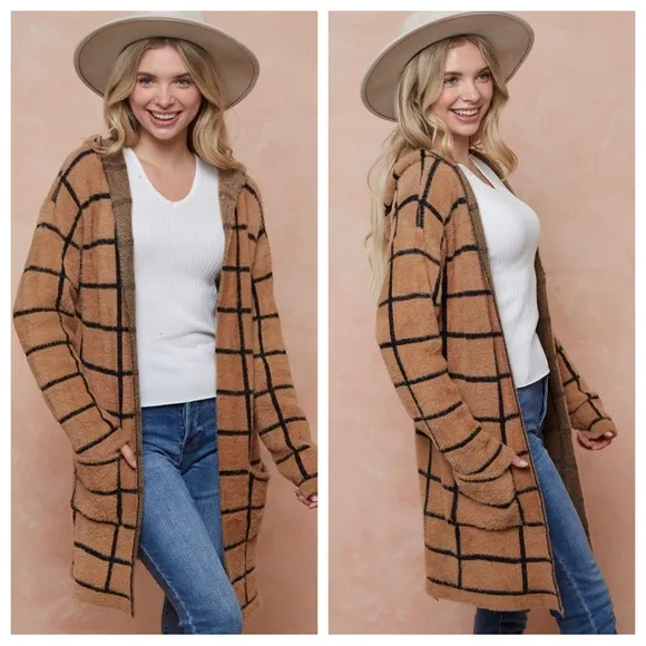 Cozy Boho Sweater Hooded Open Front Long Sleeve Cardigan