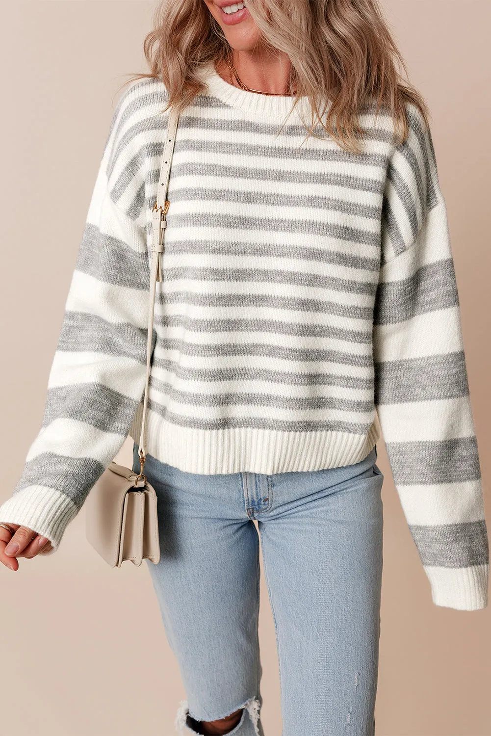 Cozy Moments Gray Striped  Sweater Top