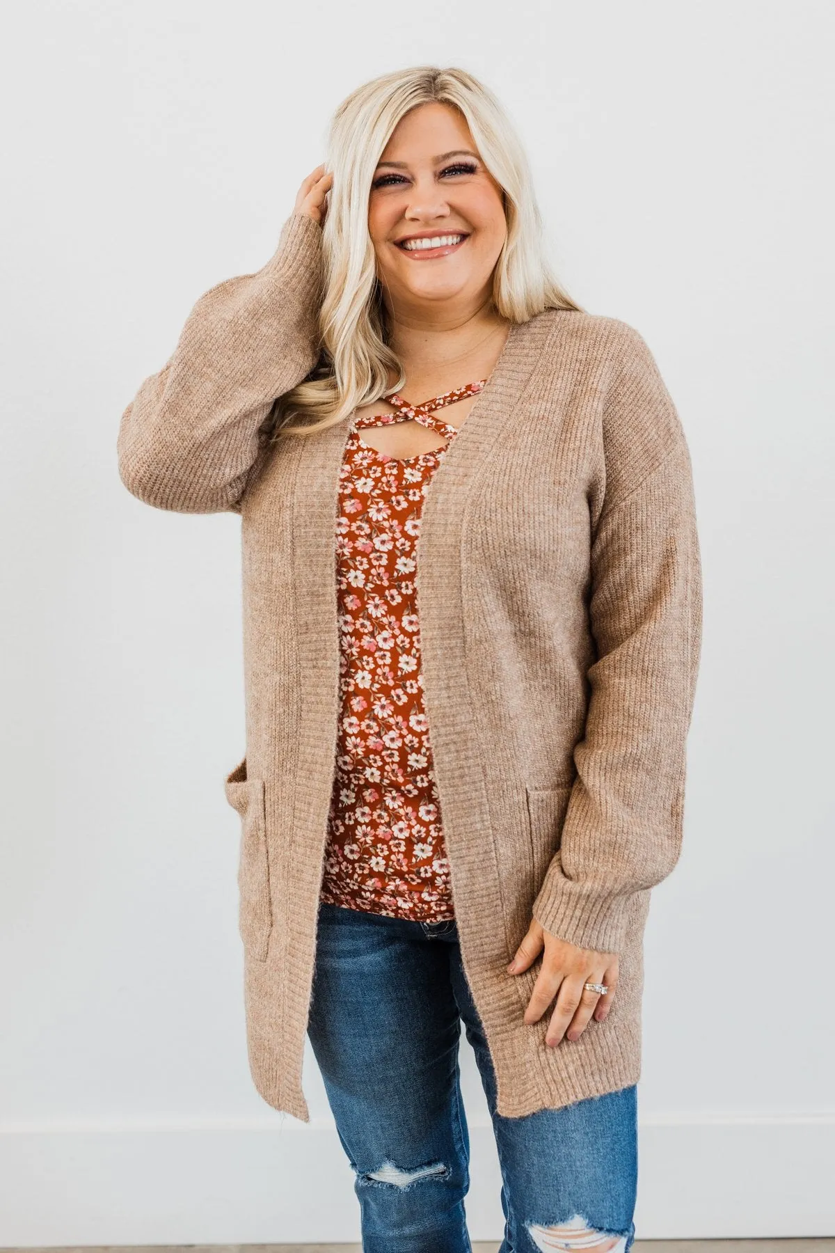 Cozy Up To You Long Knit Cardigan- Taupe