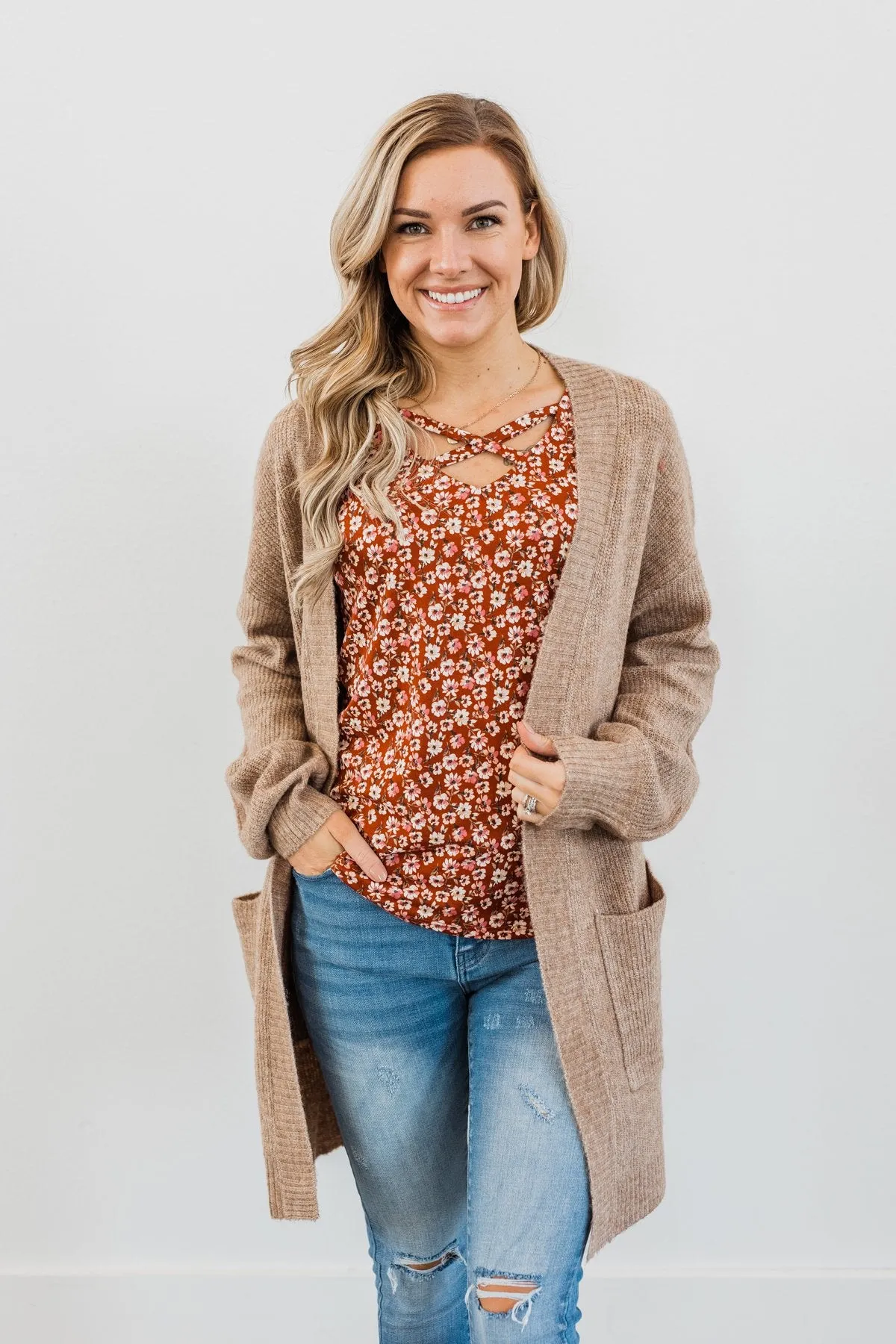 Cozy Up To You Long Knit Cardigan- Taupe