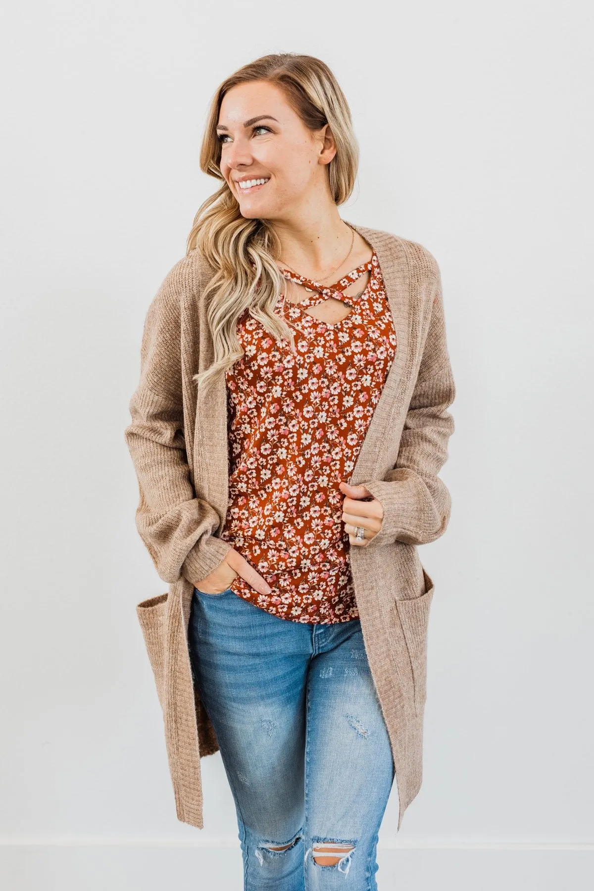 Cozy Up To You Long Knit Cardigan- Taupe