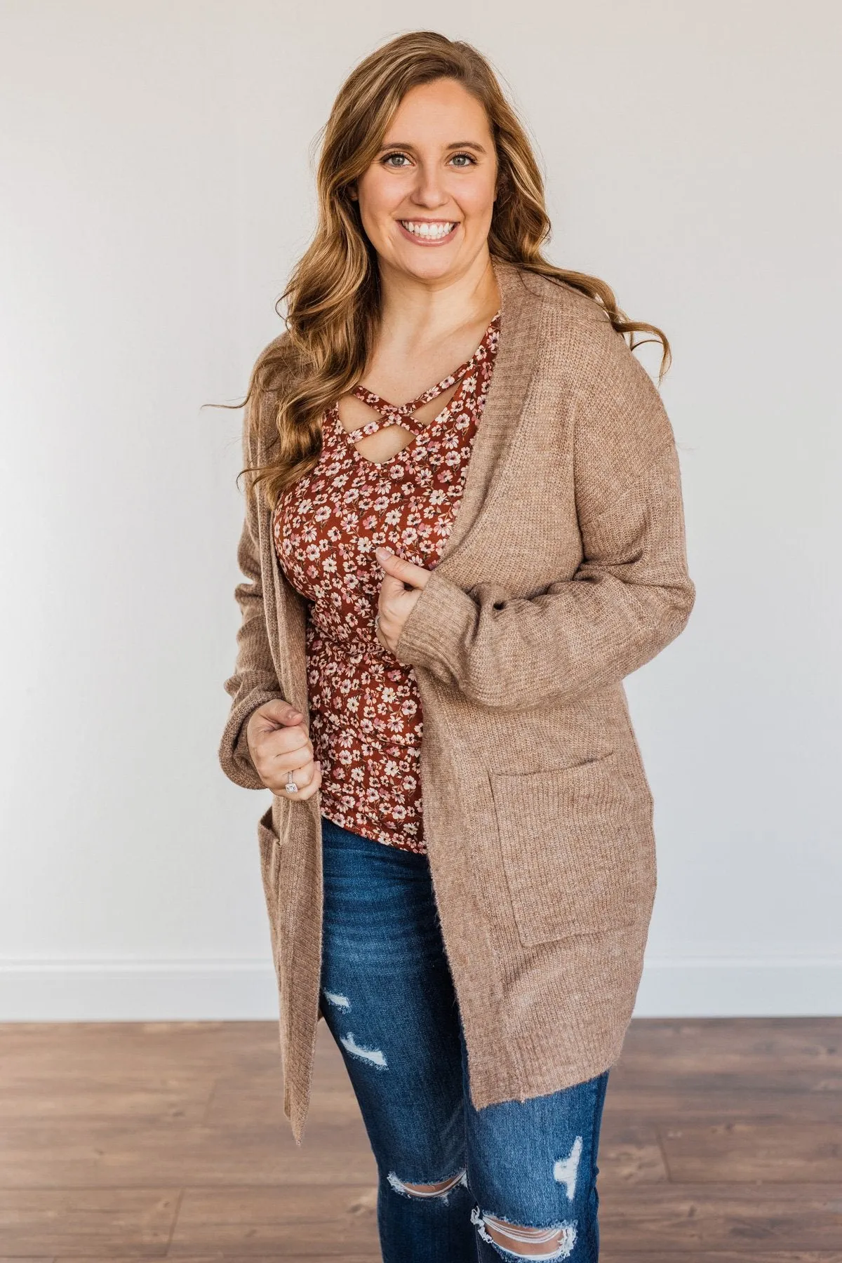 Cozy Up To You Long Knit Cardigan- Taupe