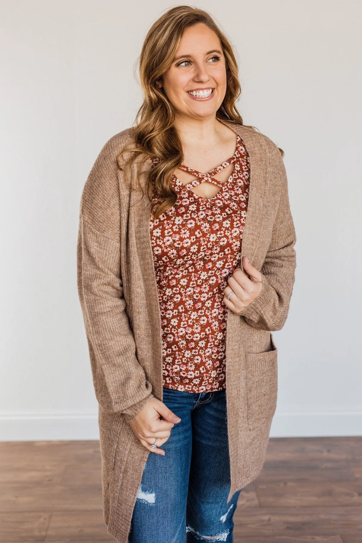 Cozy Up To You Long Knit Cardigan- Taupe