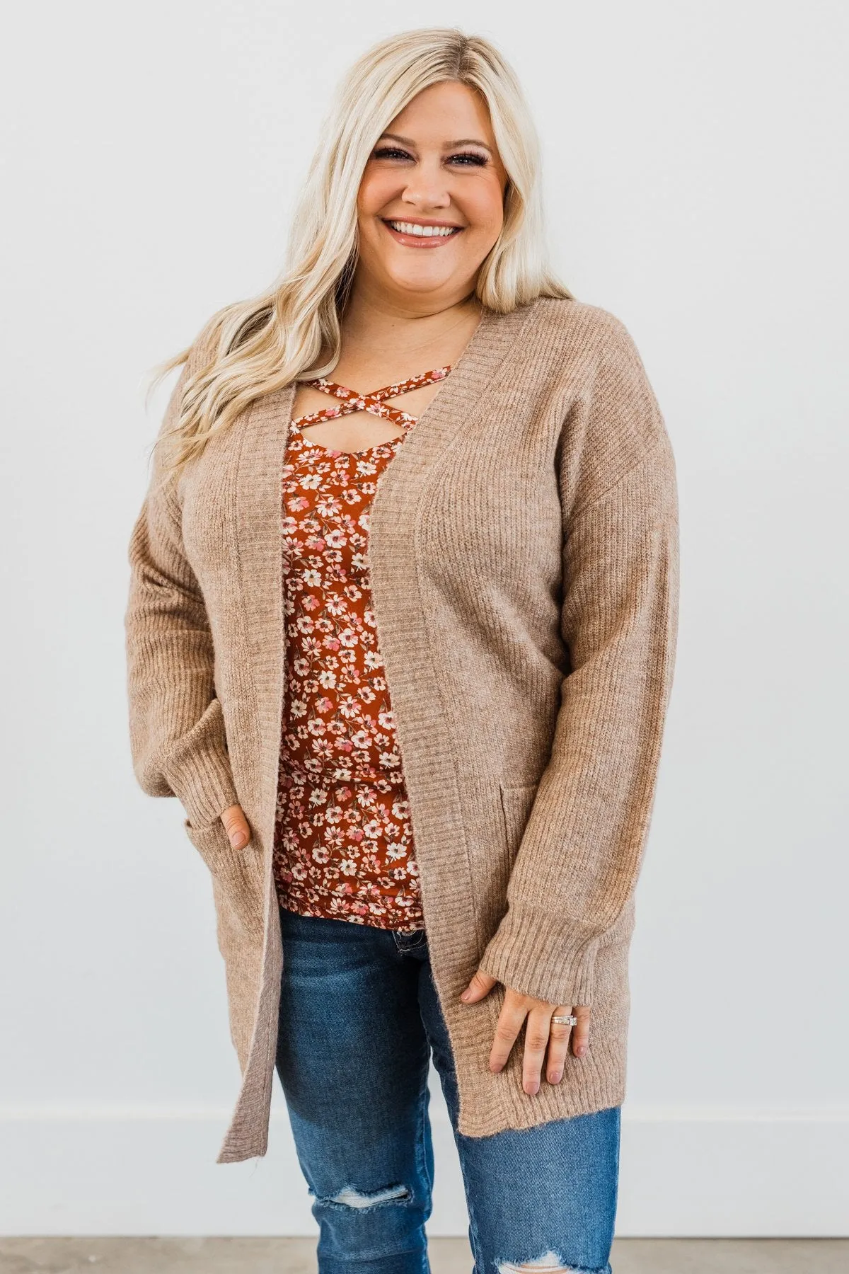 Cozy Up To You Long Knit Cardigan- Taupe
