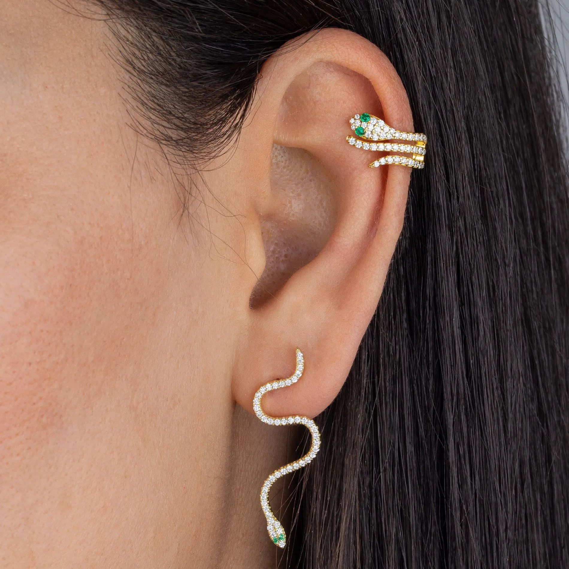 CZ Snake Drop Stud Earring