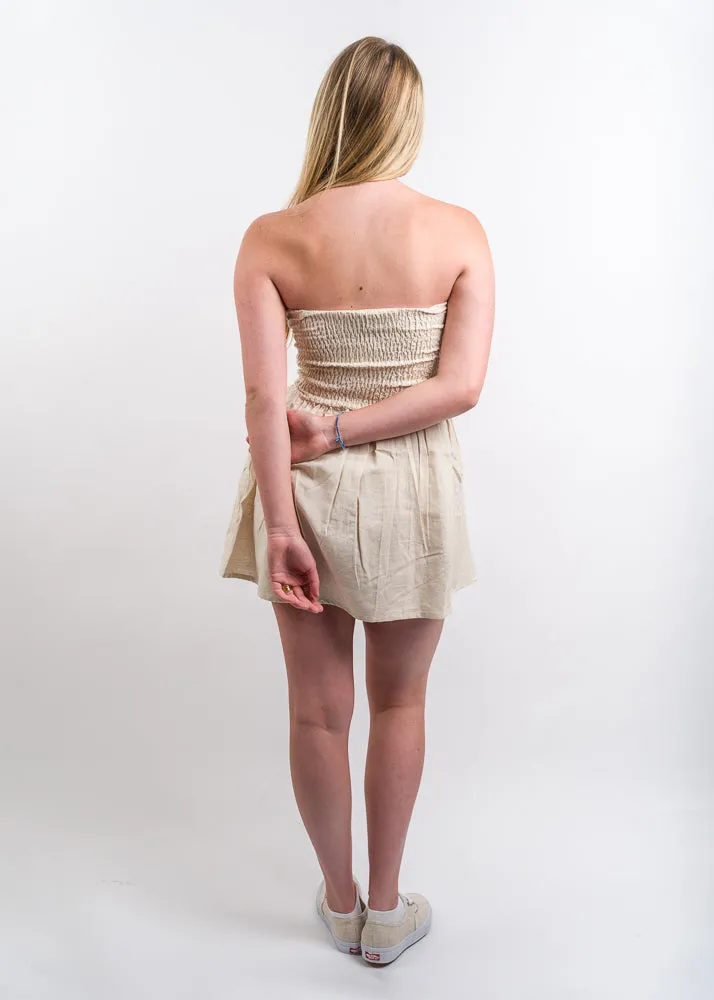 Daisy Street Linen Bandeau Shirred Mini Dress - Cream