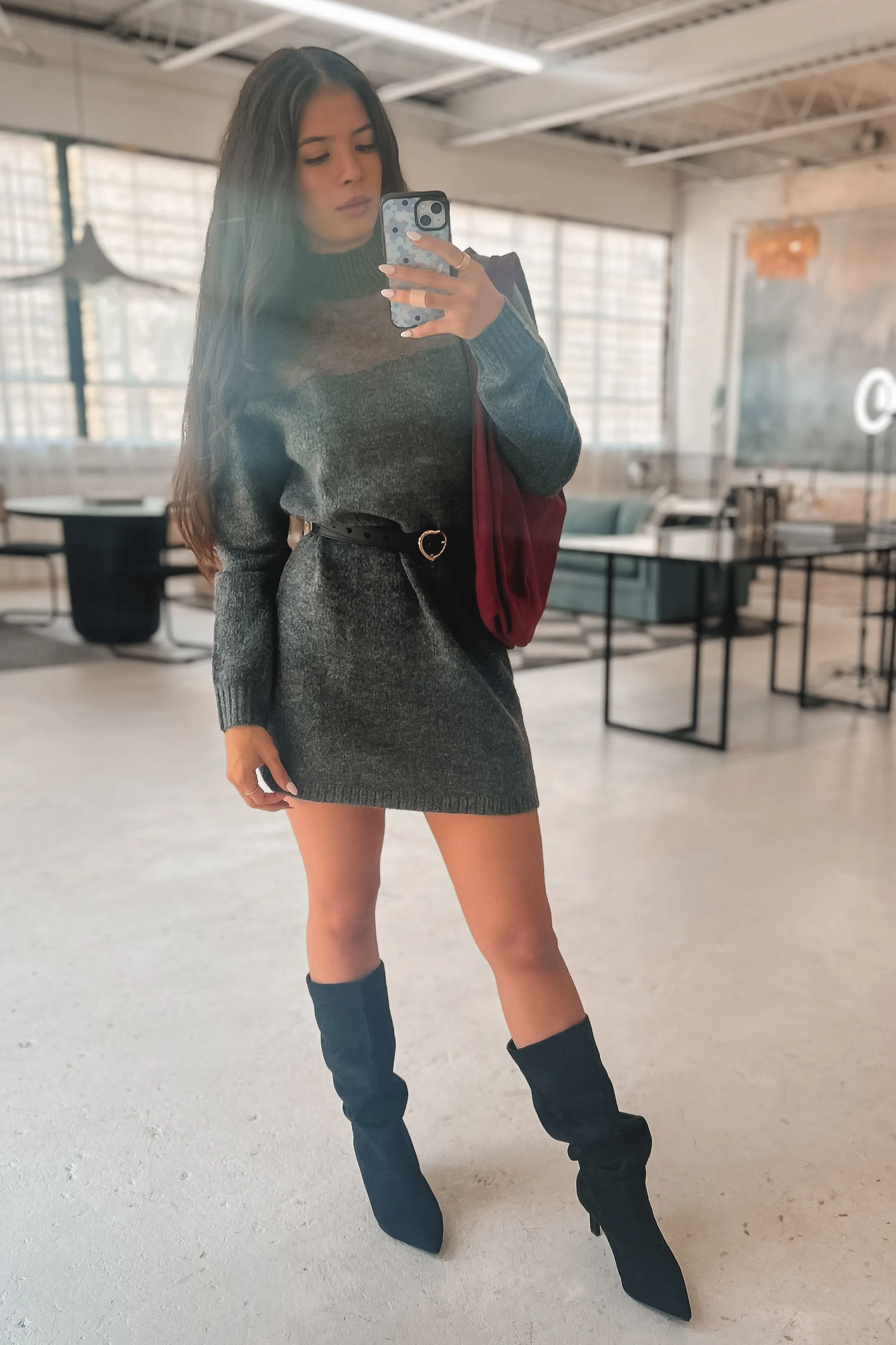 DEAL Keeping It Hot High-Neck Knit Sweater Dress