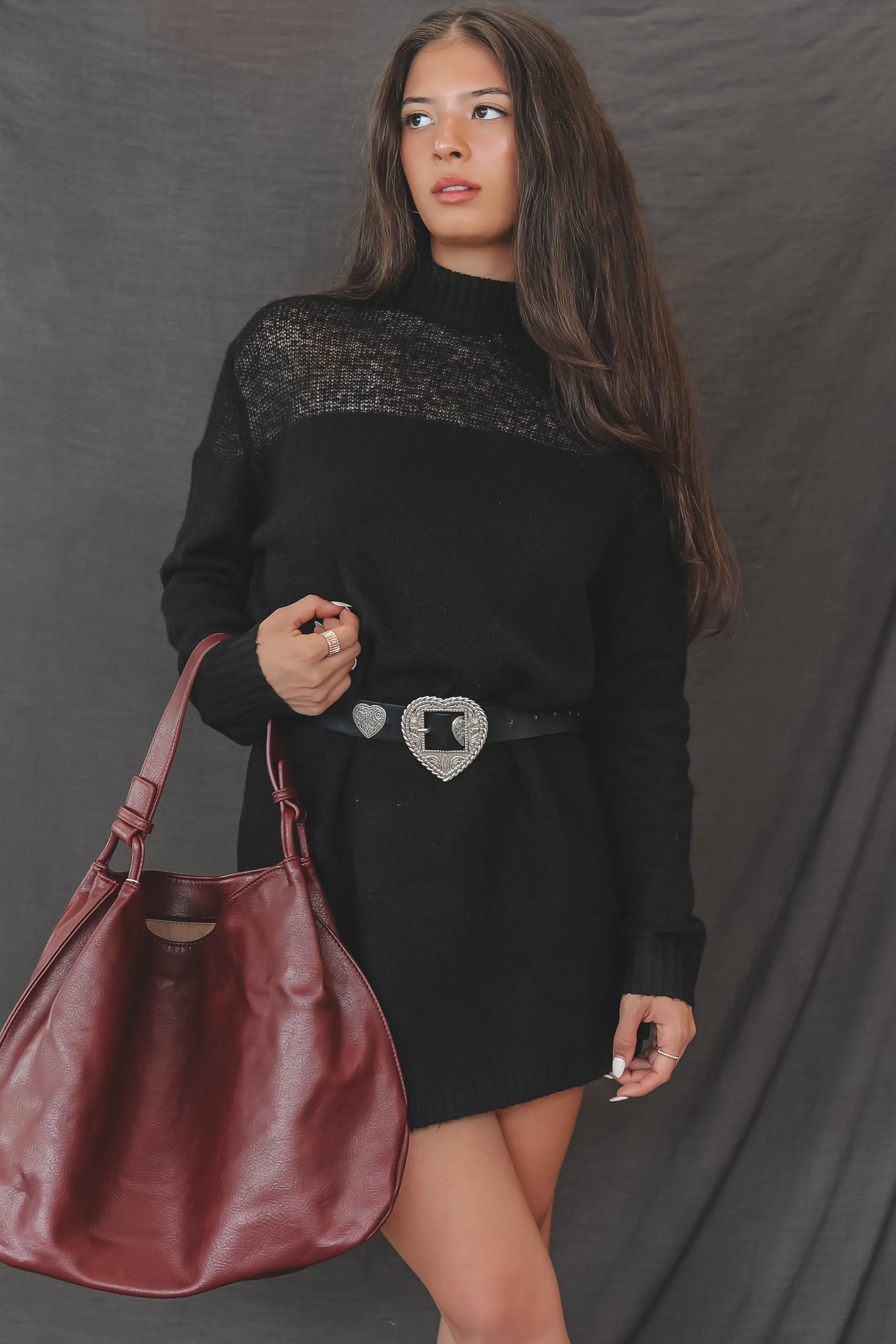 DEAL Keeping It Hot High-Neck Knit Sweater Dress