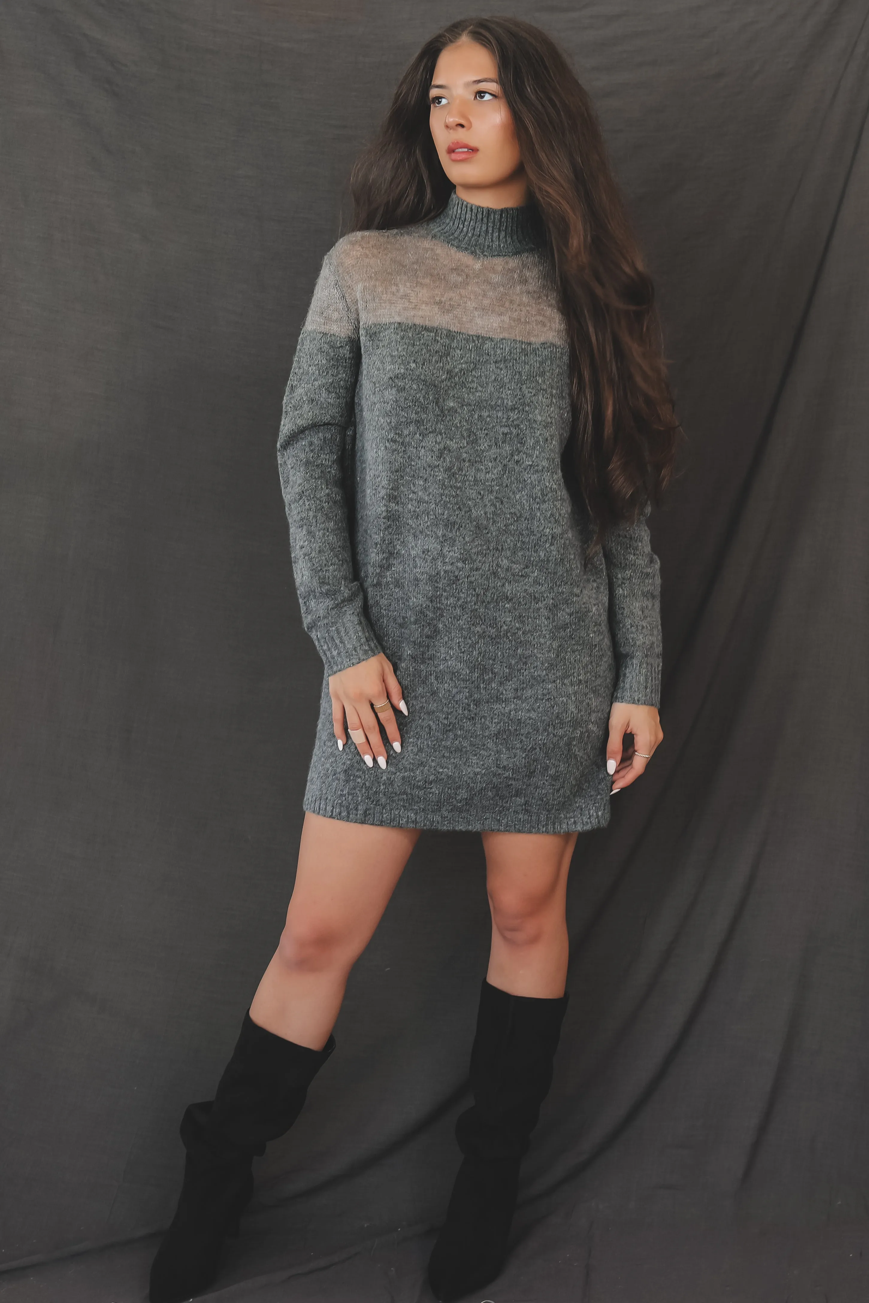 DEAL Keeping It Hot High-Neck Knit Sweater Dress