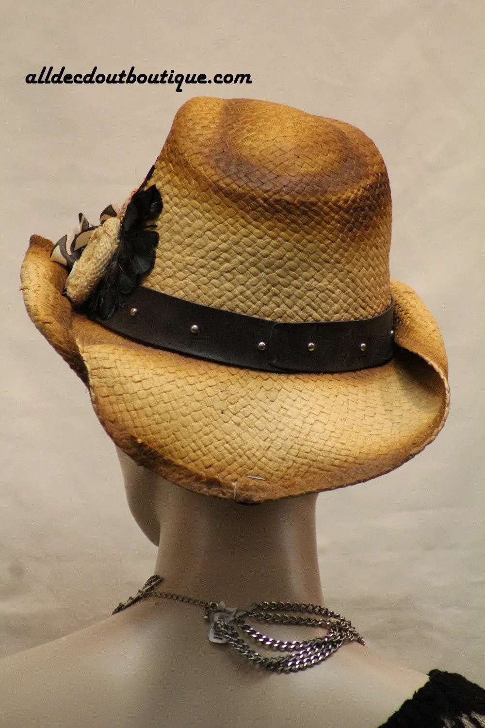 Decorative Cowgirl Hat | Handmade w/Leather Strap and Flower Design