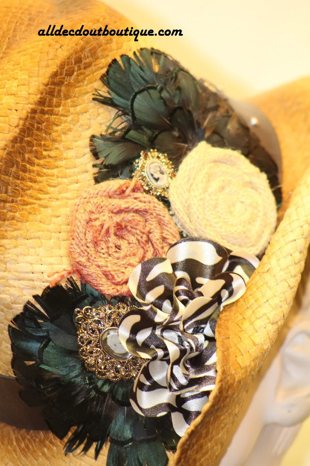 Decorative Cowgirl Hat | Handmade w/Leather Strap and Flower Design