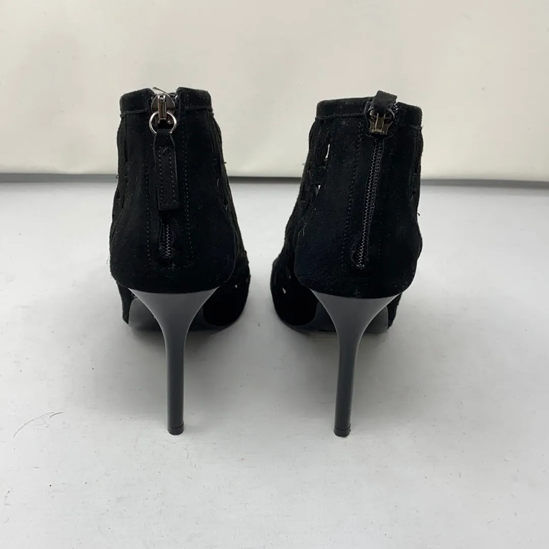 Diane Von Furstenberg Black Suede Caged Heel Sandal with Back Zipper
