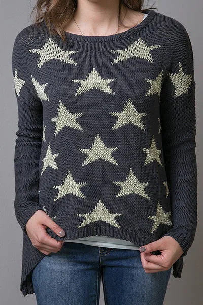 Elan | Star Hi-Lo Charcoal Sweater
