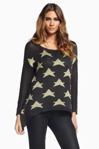 Elan | Star Hi-Lo Charcoal Sweater