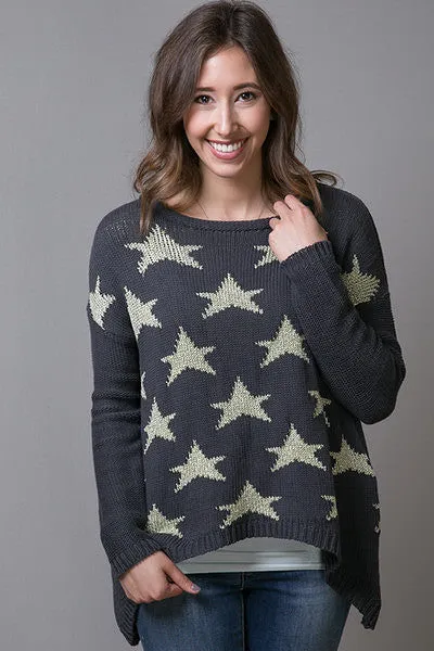 Elan | Star Hi-Lo Charcoal Sweater