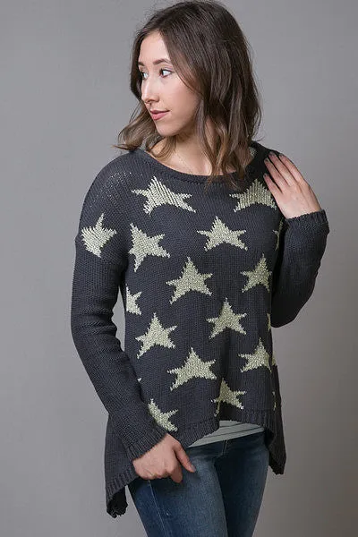 Elan | Star Hi-Lo Charcoal Sweater