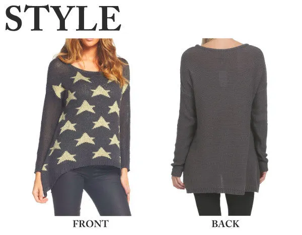 Elan | Star Hi-Lo Charcoal Sweater