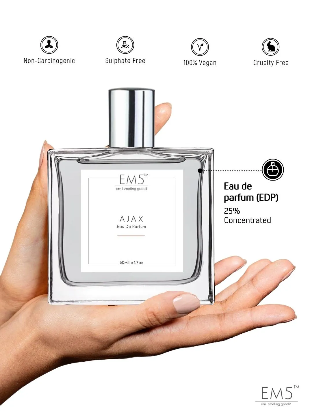 EM5™ Ajax Perfume for Men | Eau De Parfum Spray | Woody Patchouli Rum Fragrance Accords | Luxury Gift for Him | 50 ml