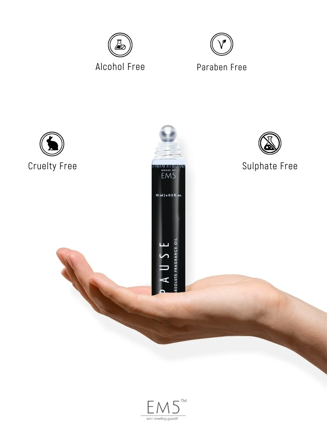 EM5™ Pause | Perfume Oil Roll On (Attar) 90% Concentrate Non-Alcoholic for Men and Women, Strong and Long Lasting | Aromatic Fresh Amber Fragrance Perfume Oil | 10ml Roll-On Easy to Carry and Travel Friendly