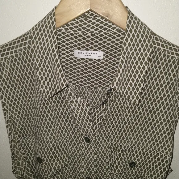 EQUIPMENT Jody Olive Green Silk Geo Shirt Dress