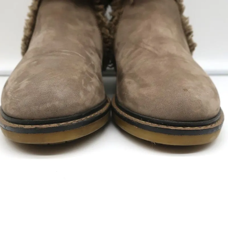 Fendi Foldover Shearling Ankle Boots Taupe Suede Size 37.5 Flat Booties