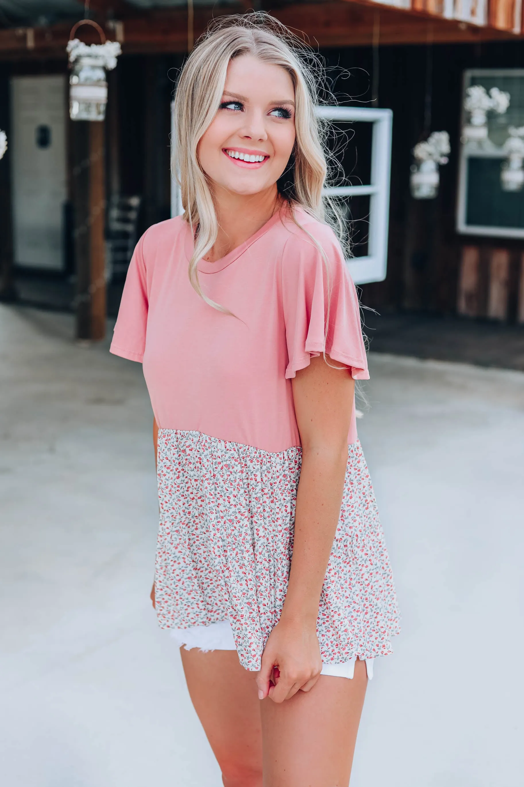 Floral Chic Baby Doll Top - Mauve