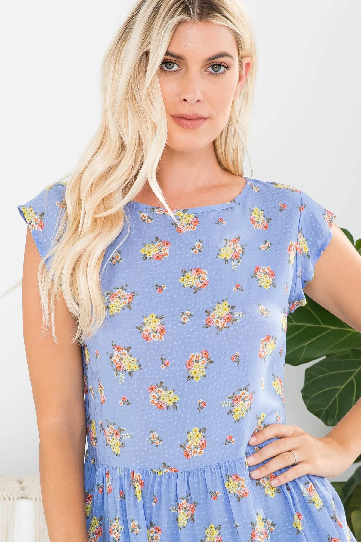 Floral Print Challis Dobby Ruffle Hem Top