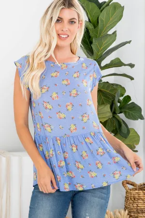 Floral Print Challis Dobby Ruffle Hem Top