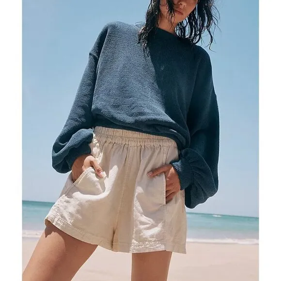 FREE PEOPLE NWT Get Free Poplin Pull On Shorts / Nilla Cream