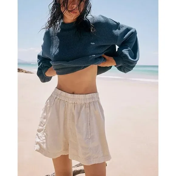 FREE PEOPLE NWT Get Free Poplin Pull On Shorts / Nilla Cream