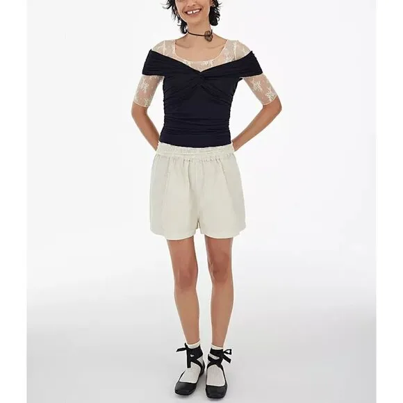 FREE PEOPLE NWT Get Free Poplin Pull On Shorts / Nilla Cream