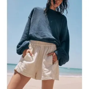 FREE PEOPLE NWT Get Free Poplin Pull On Shorts / Nilla Cream