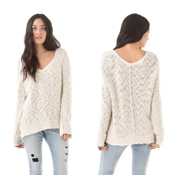 Free People Songbird Ivory Boucle knit Pullover Sweater XS