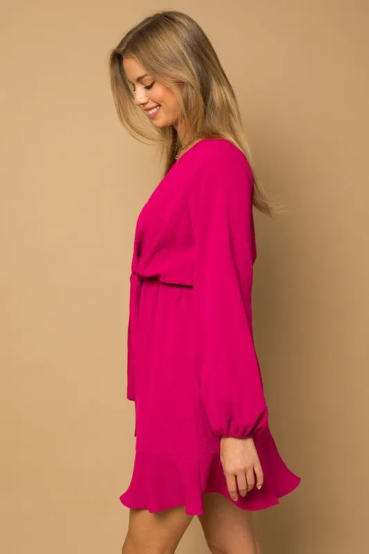 Fun in Fuchsia Tie Waist Dress