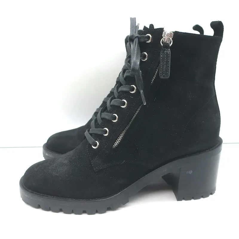 Gianvito Rossi Croft Side-Zip Combat Boots Black Suede Size 39 Lace-Up Booties