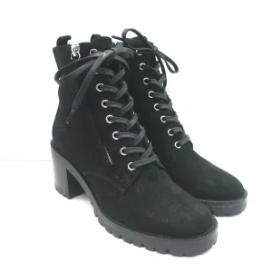 Gianvito Rossi Croft Side-Zip Combat Boots Black Suede Size 39 Lace-Up Booties
