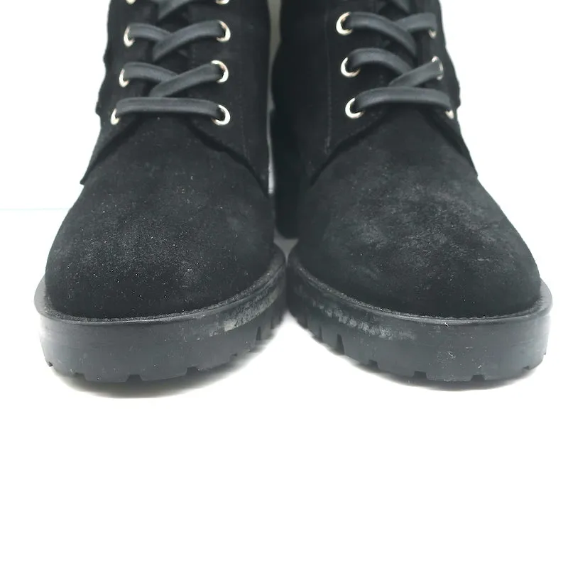 Gianvito Rossi Croft Side-Zip Combat Boots Black Suede Size 39 Lace-Up Booties