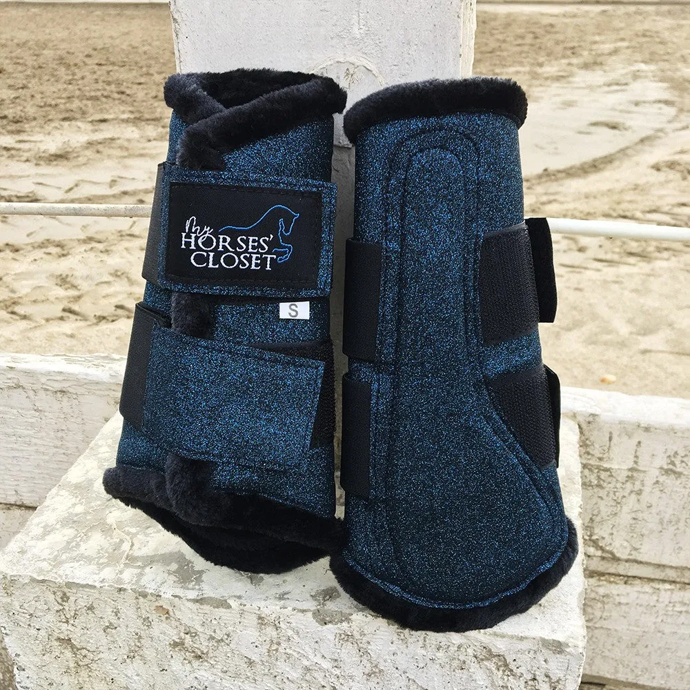 Glitter Sparkly Brushing Dressage Boots Midnight Blue