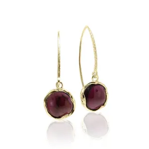 Gold Plated Round Garnet 12mm Dangle Earrings