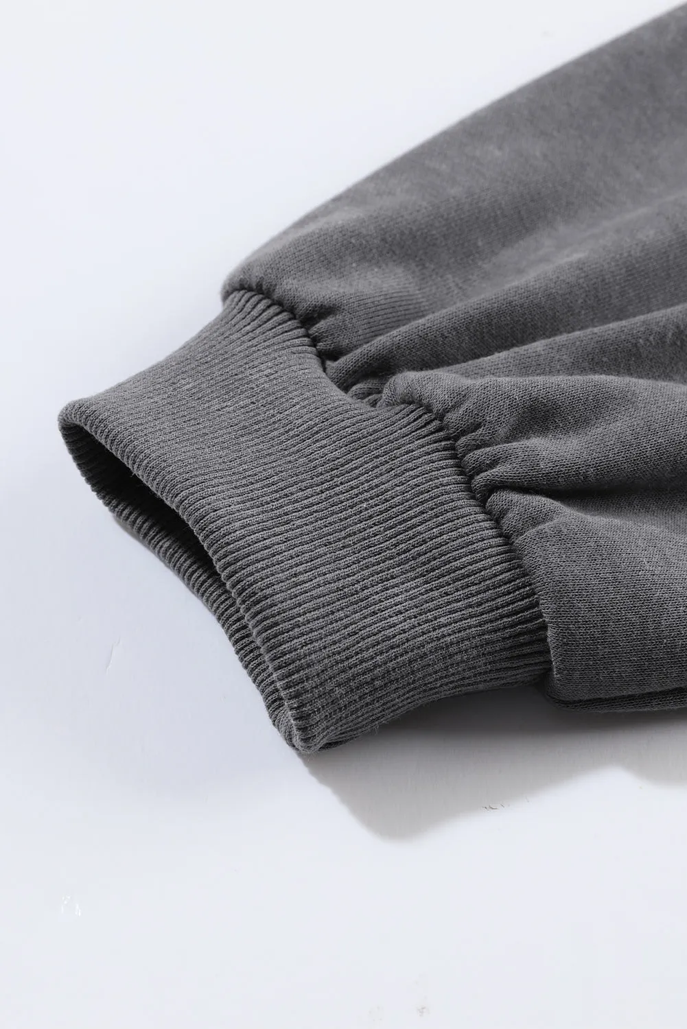 Gray Washed Snap Buttons Lantern Sleeve Pullover Sweatshirt