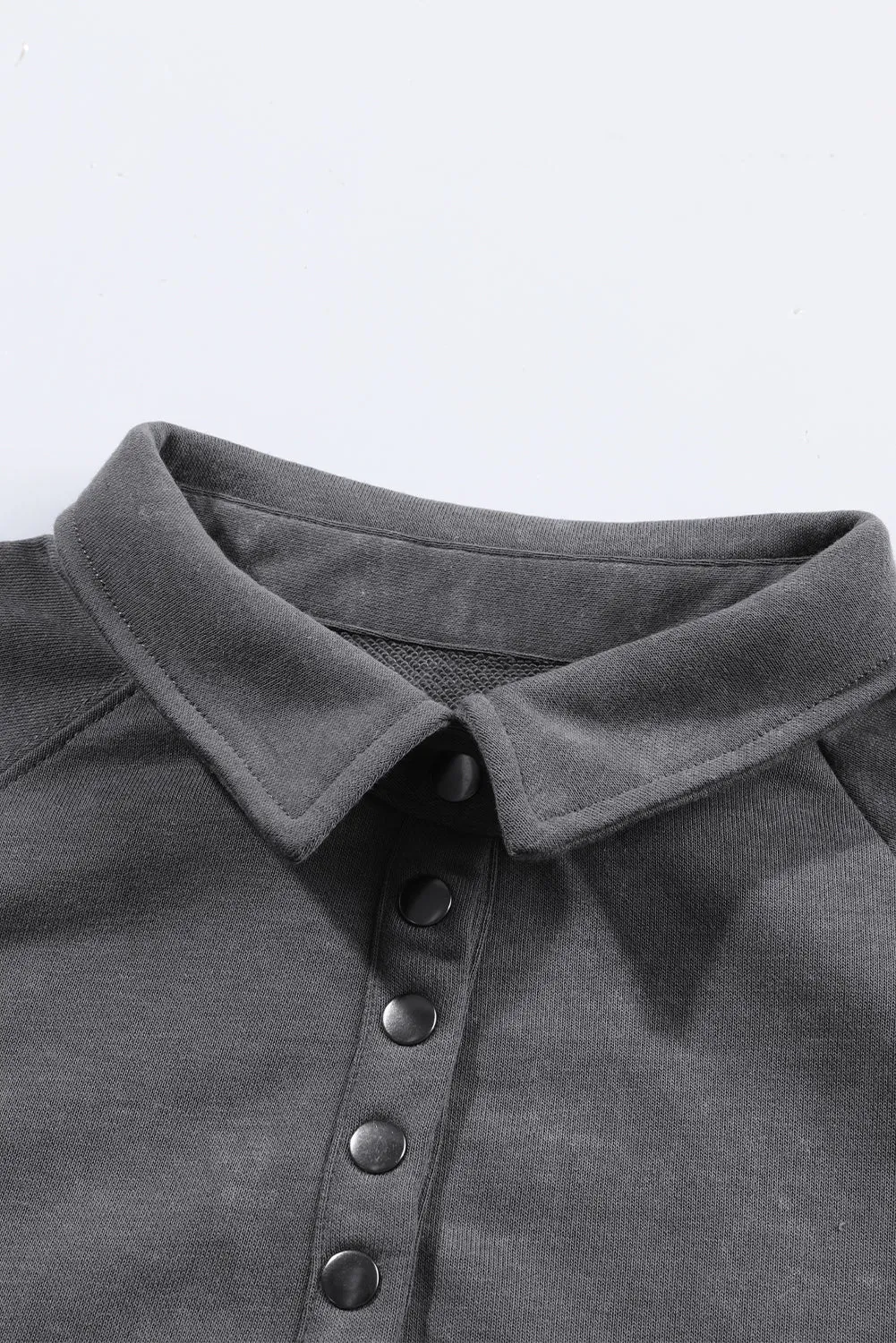 Gray Washed Snap Buttons Lantern Sleeve Pullover Sweatshirt