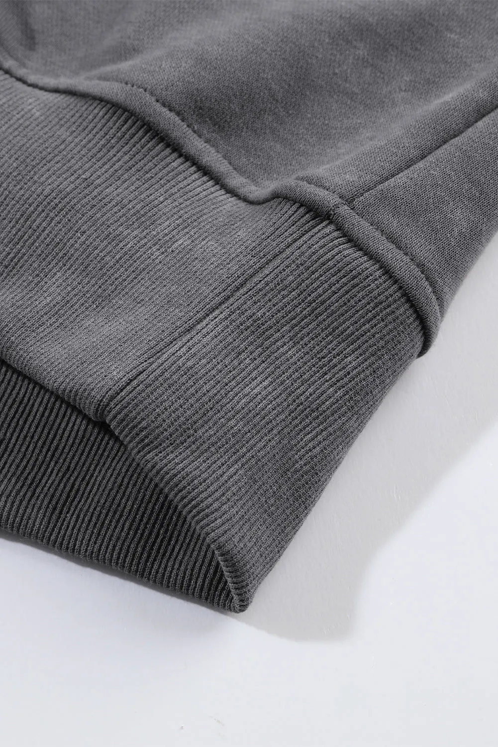 Gray Washed Snap Buttons Lantern Sleeve Pullover Sweatshirt