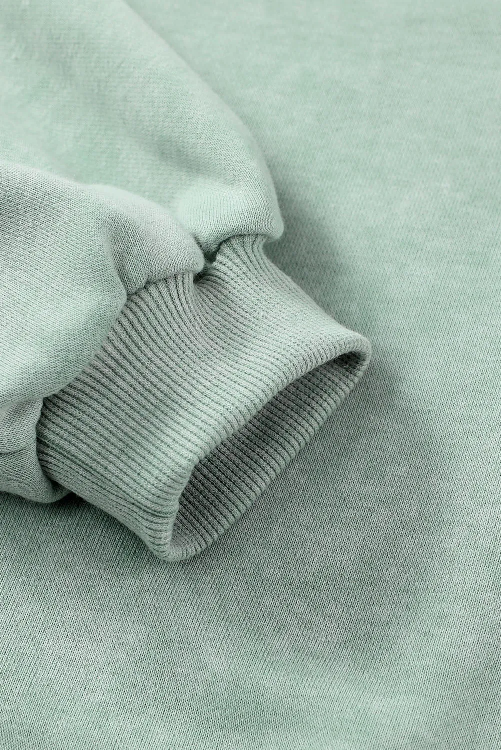 Green-2 Washed Snap Buttons Lantern Sleeve Pullover Sweatshirt